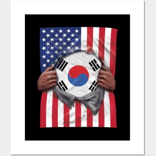 South Korea Flag American Flag Ripped - Gift for South Korean From South Korea Posters and Art